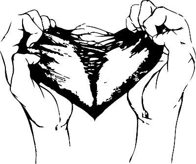 Eine Handskizze zeigt zwei Hände, die ein Herz zerreißen.